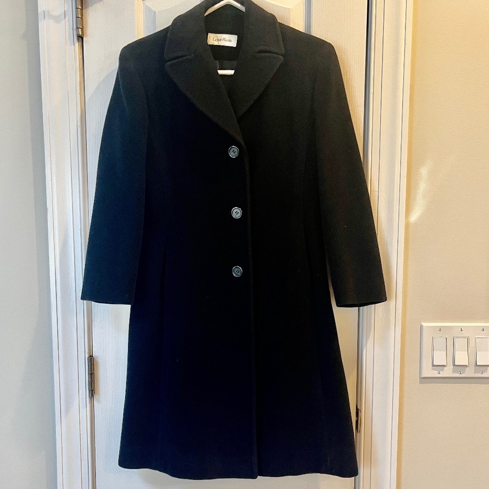 Calvin Klein Women's Single-Breasted Button Coat Wool Blend Black -2